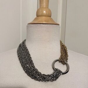 Vintage Silver Gold Two Toned Chain Ring Statement Piece Necklace Heavy Mob Wife